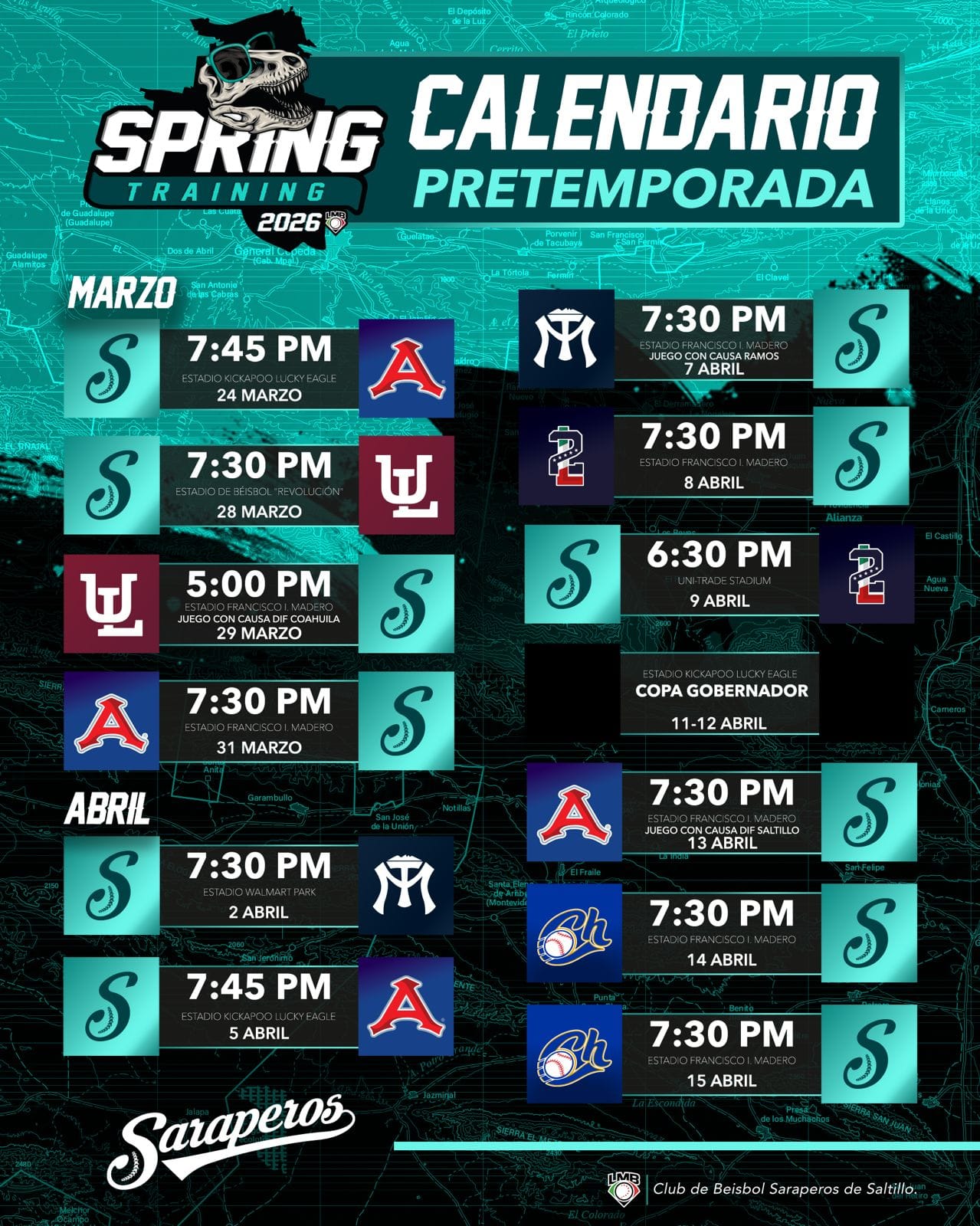 SARAPEROS ANUNCIA CALENDARIO 2026 DE SPRING TRAINING